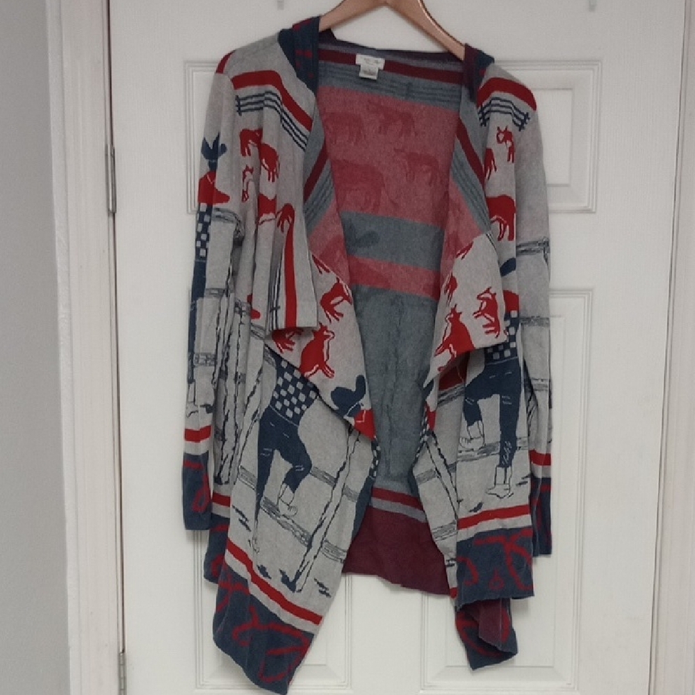 Tasha Polizzi Red and Blue Cardigan Sweater